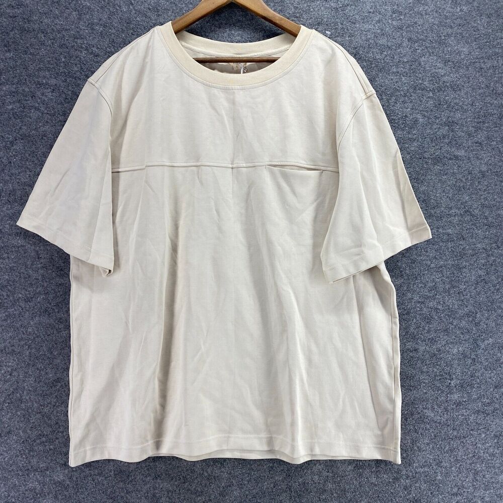New Nap T-Shirt Women L Large Beige Crew Neck Short Sleeve Cotton Pullover